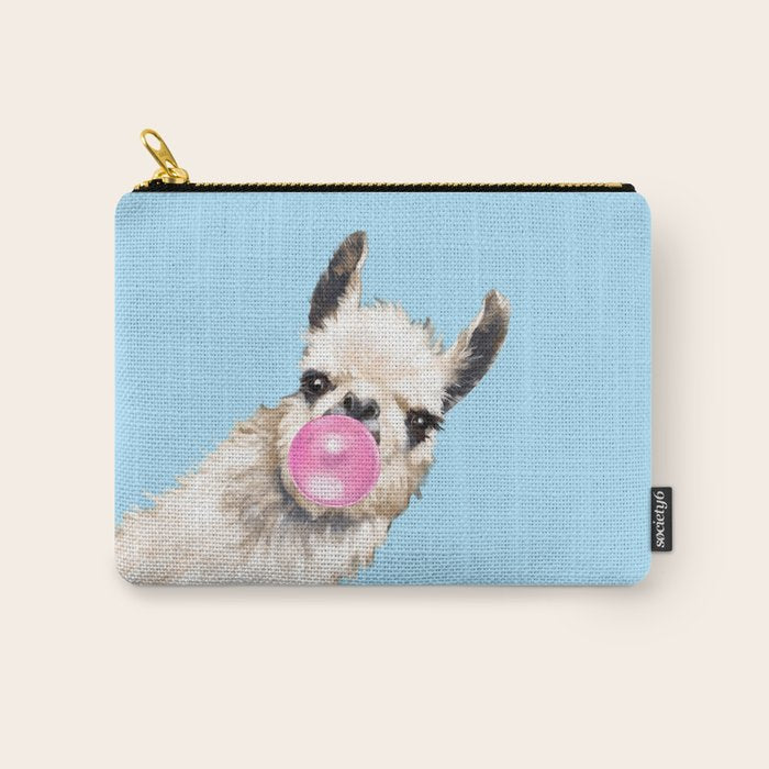Bubble Gum Sneaky Llama in Blue Carry All Pouch Gallery Image 1
