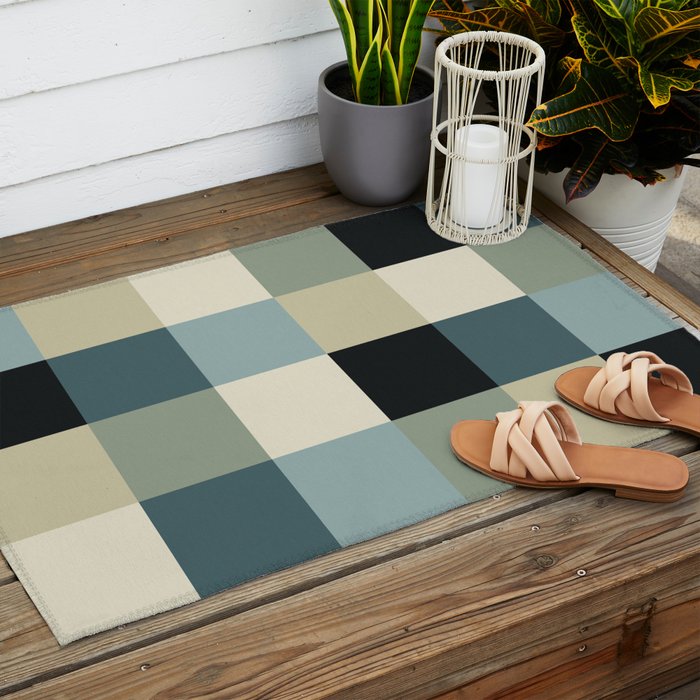 Bold Muted Checks Pattern - Large III Outdoor Rug Gallery Image 2