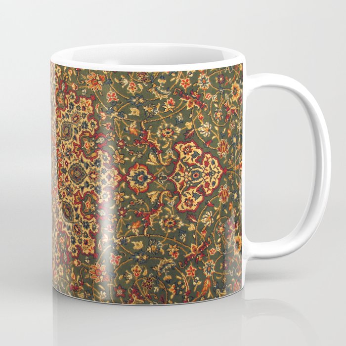 Antique Distressed Green and Orange Woven Persian Rug Coffee Mug Gallery Image 1