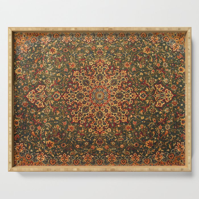 Antique Distressed Green and Orange Woven Persian Rug Serving Tray Gallery Image 1