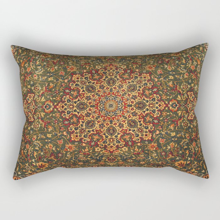 Antique Distressed Green and Orange Woven Persian Rug Rectangular Pillow Gallery Image 1