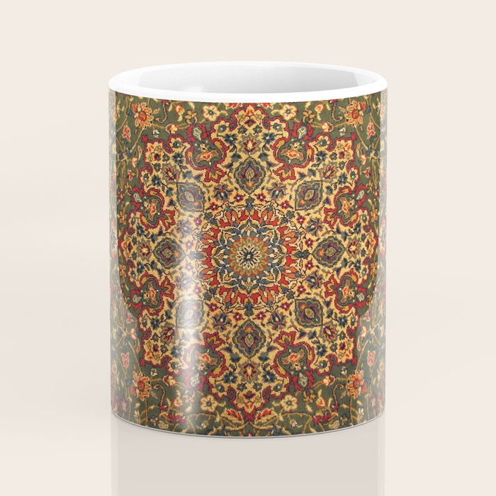 Antique Distressed Green and Orange Woven Persian Rug Coffee Mug Gallery Image 4