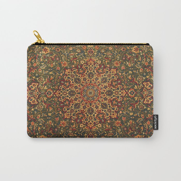 Antique Distressed Green and Orange Woven Persian Rug Carry All Pouch Gallery Image 1