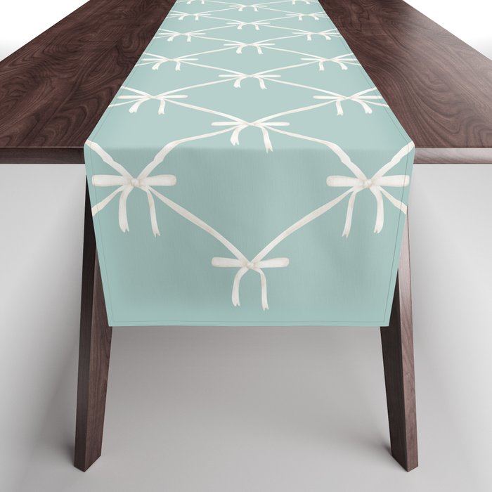 Bows & Ribbons Pattern XXVIII Pastel Mint Green Table Runner Gallery Image 1