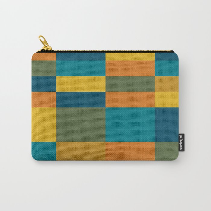 Checkered Multi Check Variable Checked Pattern in Moroccan Blue Olive Teal Mustard Orange Carry All Pouch Gallery Image 1