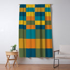 Checkered Multi Check Variable Checked Pattern in Moroccan Blue Olive Teal Mustard Orange Window Curtain Gallery Image 5