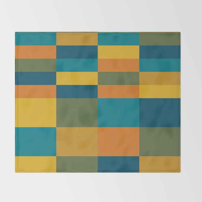 Checkered Multi Check Variable Checked Pattern in Moroccan Blue Olive Teal Mustard Orange Throw Blanket Gallery Image 2