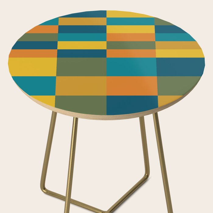 Checkered Multi Check Variable Checked Pattern in Moroccan Blue Olive Teal Mustard Orange Side Table Gallery Image 2