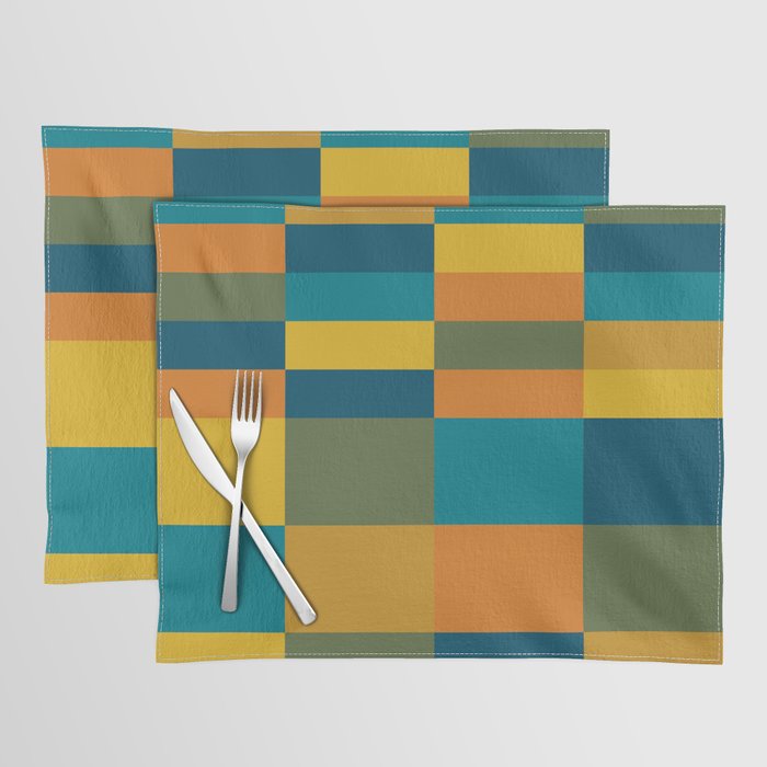 Checkered Multi Check Variable Checked Pattern in Moroccan Blue Olive Teal Mustard Orange Placemat Gallery Image 1