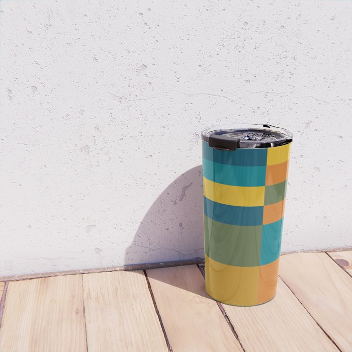 Checkered Multi Check Variable Checked Pattern in Moroccan Blue Olive Teal Mustard Orange Travel Mug Gallery Image 4