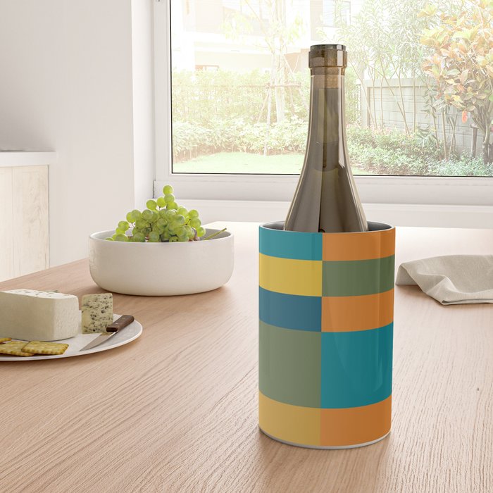 Checkered Multi Check Variable Checked Pattern in Moroccan Blue Olive Teal Mustard Orange Wine Chiller Gallery Image 4