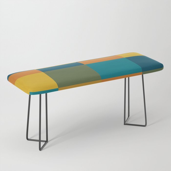 Checkered Multi Check Variable Checked Pattern in Moroccan Blue Olive Teal Mustard Orange Bench Gallery Image 1