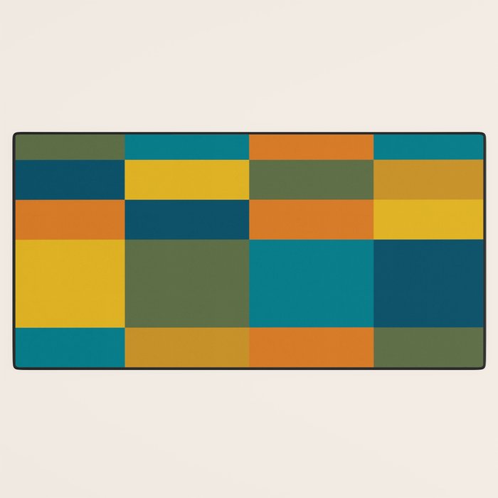 Checkered Multi Check Variable Checked Pattern in Moroccan Blue Olive Teal Mustard Orange Desk Mat Gallery Image 3