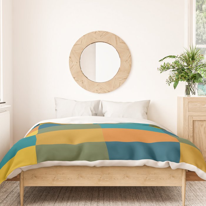 Checkered Multi Check Variable Checked Pattern in Moroccan Blue Olive Teal Mustard Orange Duvet Cover Gallery Image 3