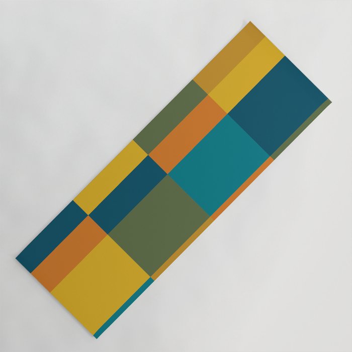 Checkered Multi Check Variable Checked Pattern in Moroccan Blue Olive Teal Mustard Orange Yoga Mat Gallery Image 1