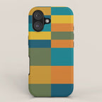 Checkered Multi Check Variable Checked Pattern in Moroccan Blue Olive Teal Mustard Orange iPhone Case Gallery Image 1