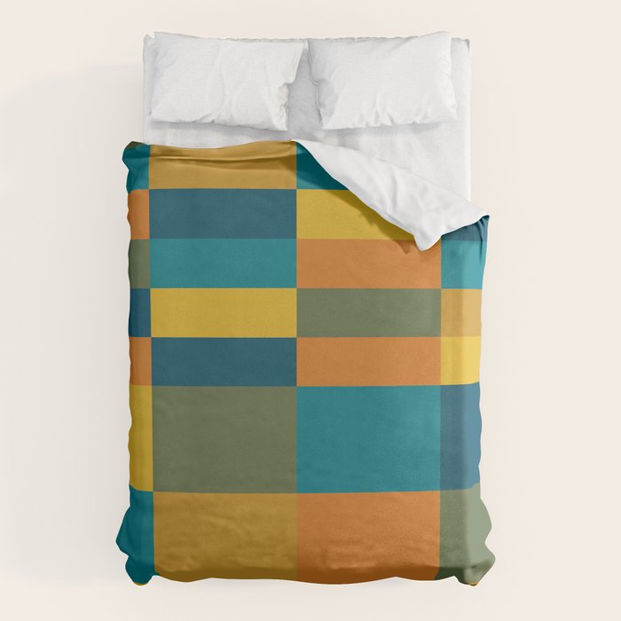 Checkered Multi Check Variable Checked Pattern in Moroccan Blue Olive Teal Mustard Orange Duvet Cover Gallery Image 6