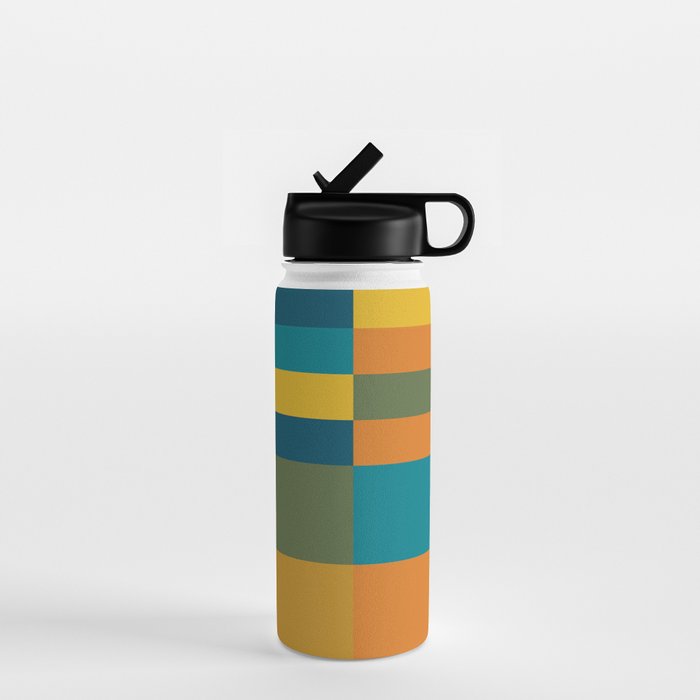 Checkered Multi Check Variable Checked Pattern in Moroccan Blue Olive Teal Mustard Orange Water Bottle Gallery Image 1