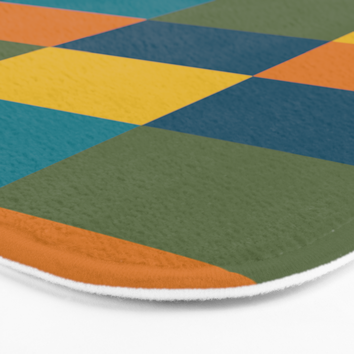 Checkered Multi Check Variable Checked Pattern in Moroccan Blue Olive Teal Mustard Orange Bath Mat Gallery Image 3