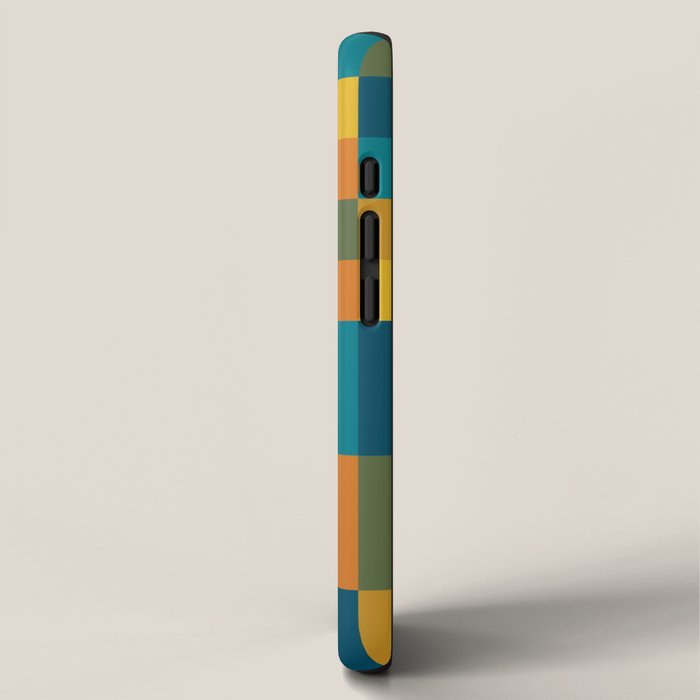 Checkered Multi Check Variable Checked Pattern in Moroccan Blue Olive Teal Mustard Orange iPhone Case Gallery Image 2