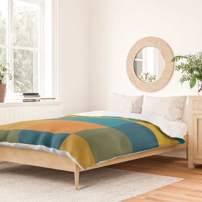 Checkered Multi Check Variable Checked Pattern in Moroccan Blue Olive Teal Mustard Orange Duvet Cover Gallery Image 2