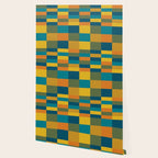 Checkered Multi Check Variable Checked Pattern in Moroccan Blue Olive Teal Mustard Orange Wallpaper Gallery Image 2