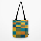Checkered Multi Check Variable Checked Pattern in Moroccan Blue Olive Teal Mustard Orange Tote Bag Gallery Image 2