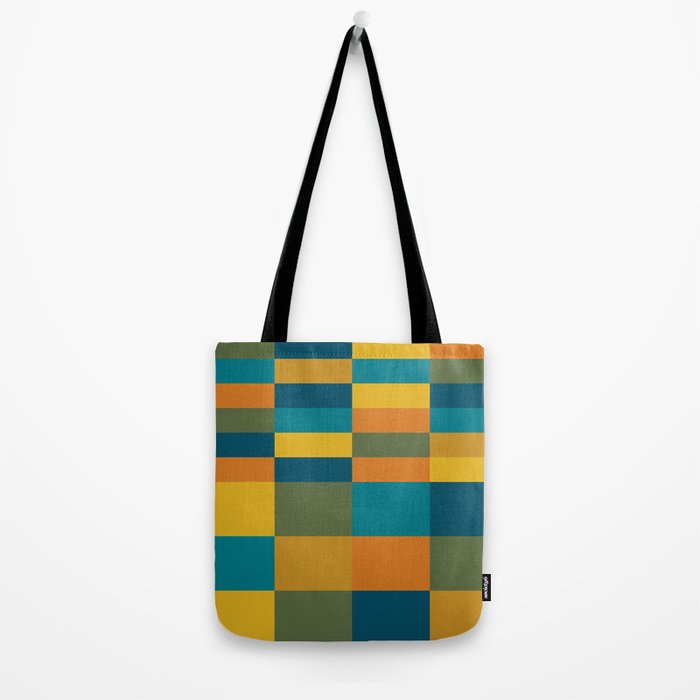 Checkered Multi Check Variable Checked Pattern in Moroccan Blue Olive Teal Mustard Orange Tote Bag Gallery Image 2