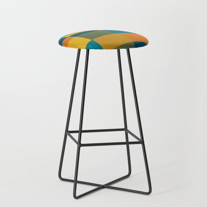 Checkered Multi Check Variable Checked Pattern in Moroccan Blue Olive Teal Mustard Orange Stool Gallery Image 1