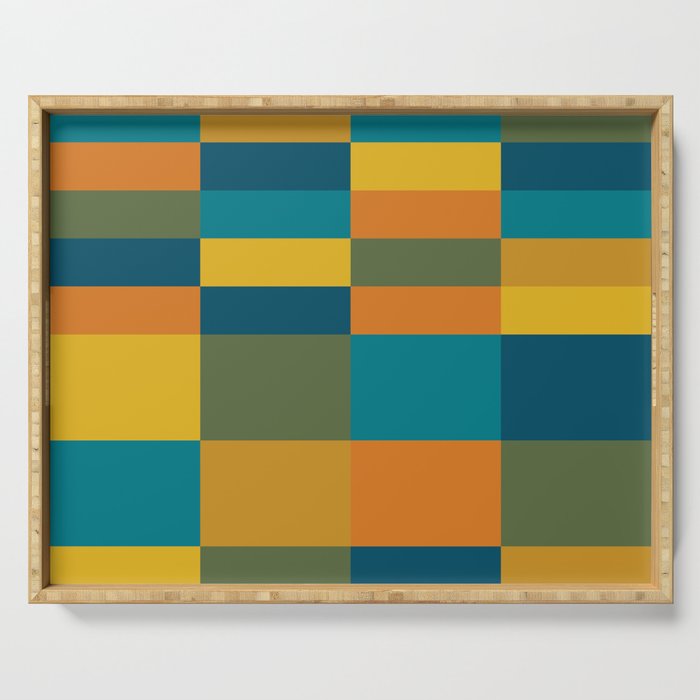 Checkered Multi Check Variable Checked Pattern in Moroccan Blue Olive Teal Mustard Orange Serving Tray Gallery Image 1