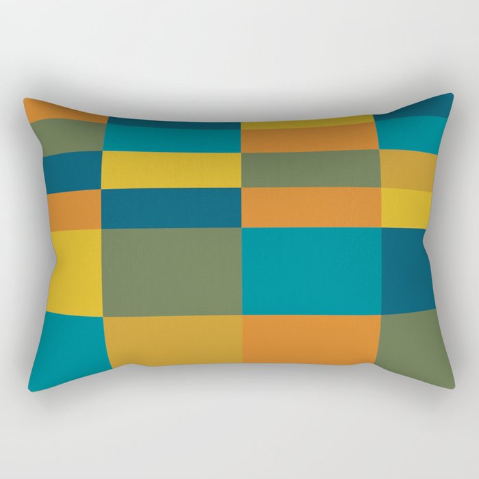 Checkered Multi Check Variable Checked Pattern in Moroccan Blue Olive Teal Mustard Orange Rectangular Pillow Gallery Image 1
