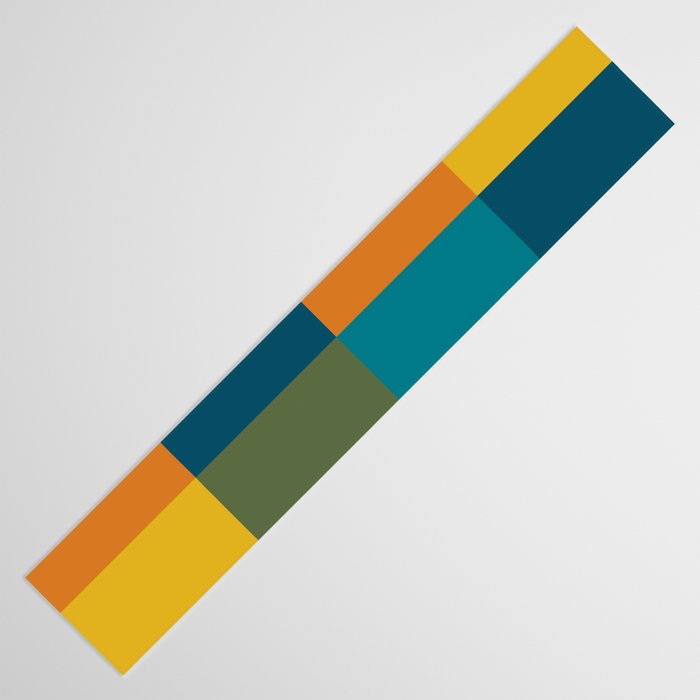 Checkered Multi Check Variable Checked Pattern in Moroccan Blue Olive Teal Mustard Orange Table Runner Gallery Image 3