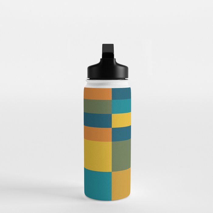 Checkered Multi Check Variable Checked Pattern in Moroccan Blue Olive Teal Mustard Orange Water Bottle Gallery Image 3