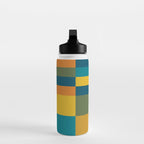 Checkered Multi Check Variable Checked Pattern in Moroccan Blue Olive Teal Mustard Orange Water Bottle Gallery Image 3