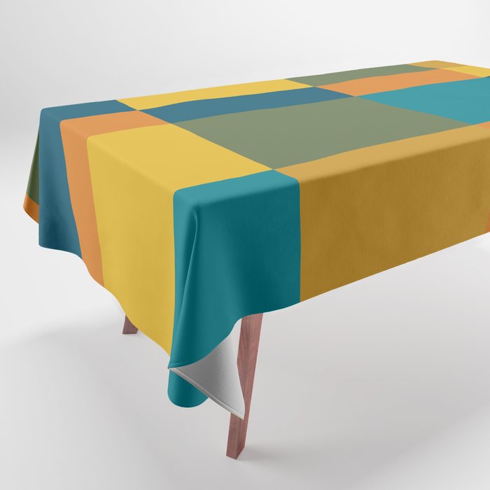 Checkered Multi Check Variable Checked Pattern in Moroccan Blue Olive Teal Mustard Orange Tablecloth Gallery Image 1