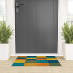 Checkered Multi Check Variable Checked Pattern in Moroccan Blue Olive Teal Mustard Orange Welcome Mat Gallery Image 3