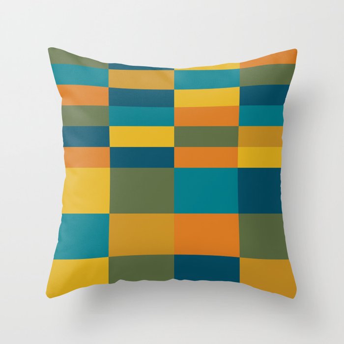 Checkered Multi Check Variable Checked Pattern in Moroccan Blue Olive Teal Mustard Orange Throw Pillow Gallery Image 6