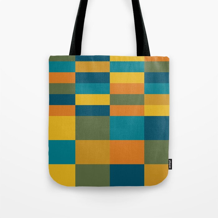 Checkered Multi Check Variable Checked Pattern in Moroccan Blue Olive Teal Mustard Orange Tote Bag Gallery Image 1