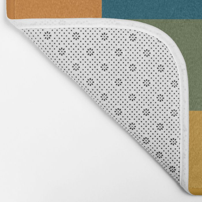 Checkered Multi Check Variable Checked Pattern in Moroccan Blue Olive Teal Mustard Orange Bath Mat Gallery Image 2