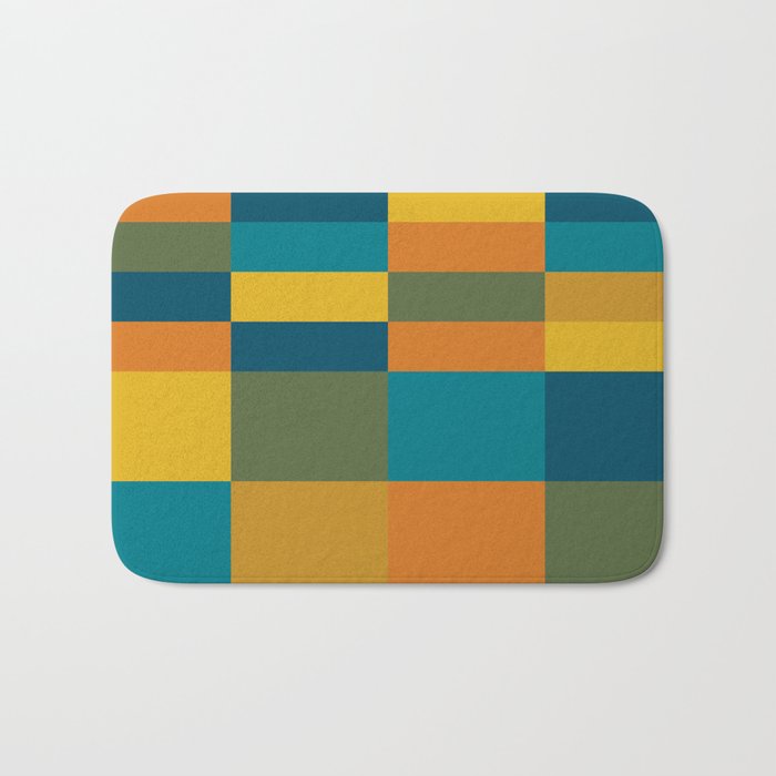 Checkered Multi Check Variable Checked Pattern in Moroccan Blue Olive Teal Mustard Orange Bath Mat Gallery Image 1
