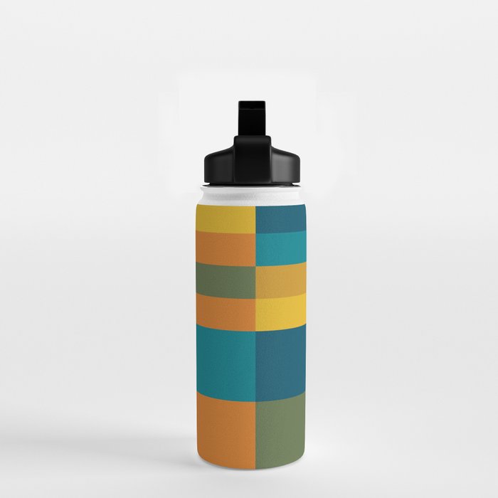 Checkered Multi Check Variable Checked Pattern in Moroccan Blue Olive Teal Mustard Orange Water Bottle Gallery Image 2