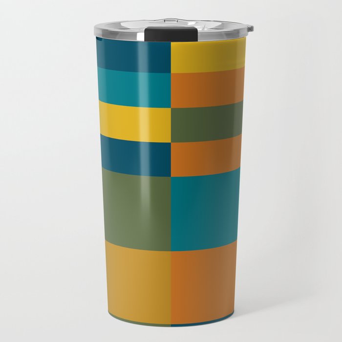 Checkered Multi Check Variable Checked Pattern in Moroccan Blue Olive Teal Mustard Orange Travel Mug Gallery Image 1