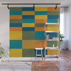 Checkered Multi Check Variable Checked Pattern in Moroccan Blue Olive Teal Mustard Orange Wall Mural Gallery Image 1