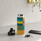 Checkered Multi Check Variable Checked Pattern in Moroccan Blue Olive Teal Mustard Orange Water Bottle Gallery Image 4