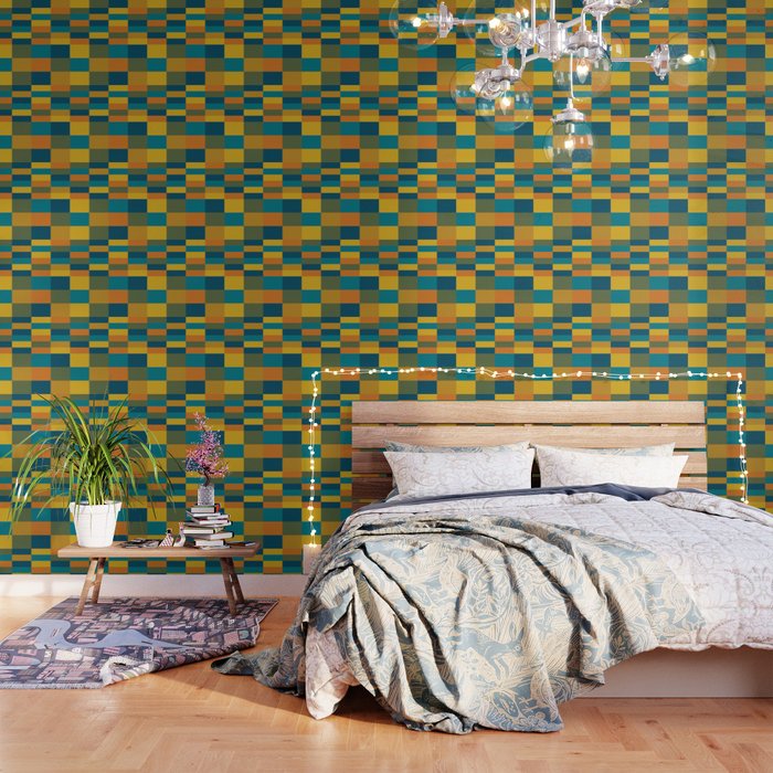 Checkered Multi Check Variable Checked Pattern in Moroccan Blue Olive Teal Mustard Orange Wallpaper Gallery Image 3