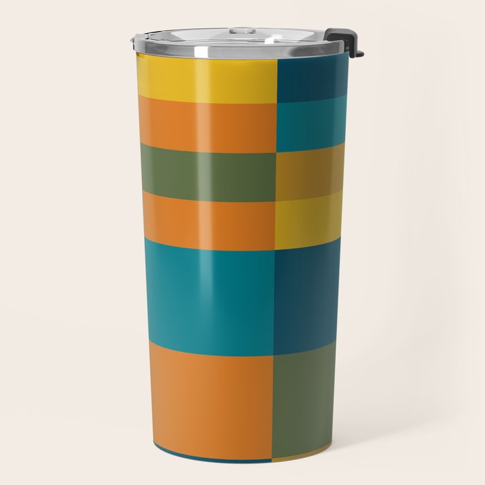 Checkered Multi Check Variable Checked Pattern in Moroccan Blue Olive Teal Mustard Orange Travel Mug Gallery Image 2