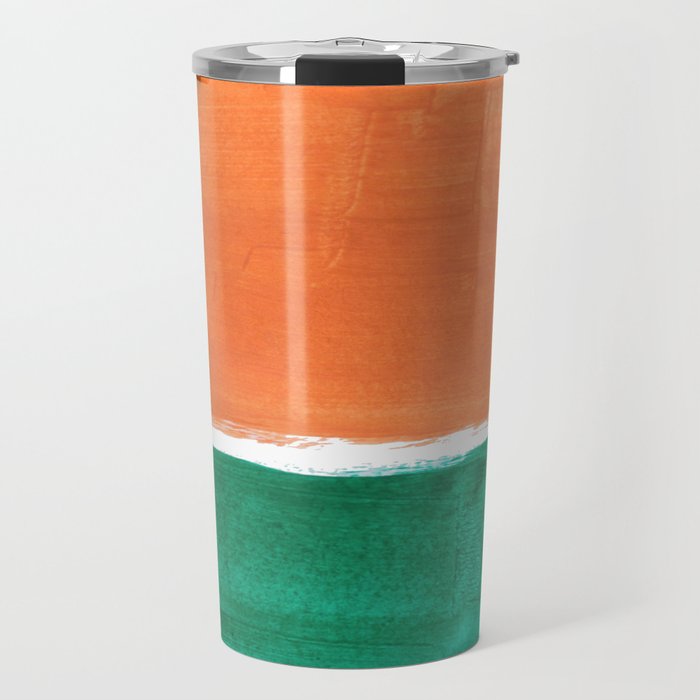 Emerald Green Tan Rothko Inspired Colourfield Squares Minimal Minimalist Mid Century Style by Ejaaz Haniff Travel Mug Gallery Image 1