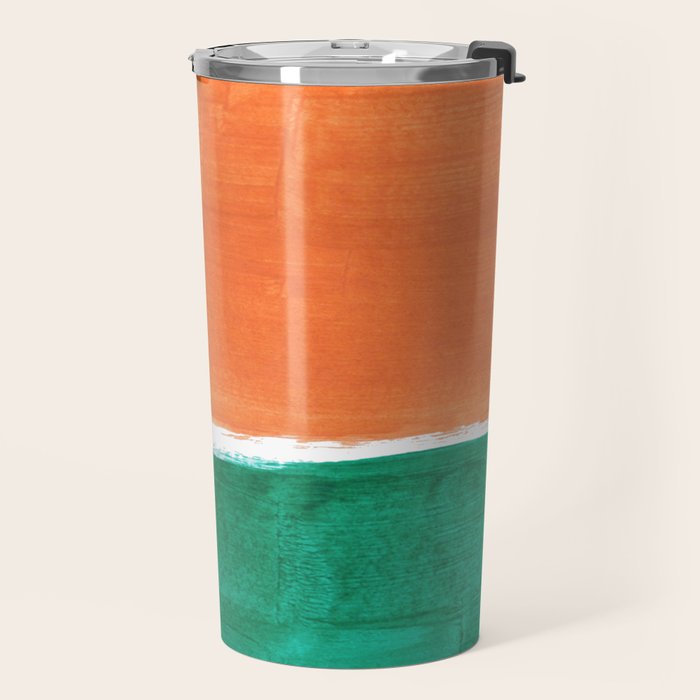 Emerald Green Tan Rothko Inspired Colourfield Squares Minimal Minimalist Mid Century Style by Ejaaz Haniff Travel Mug Gallery Image 2