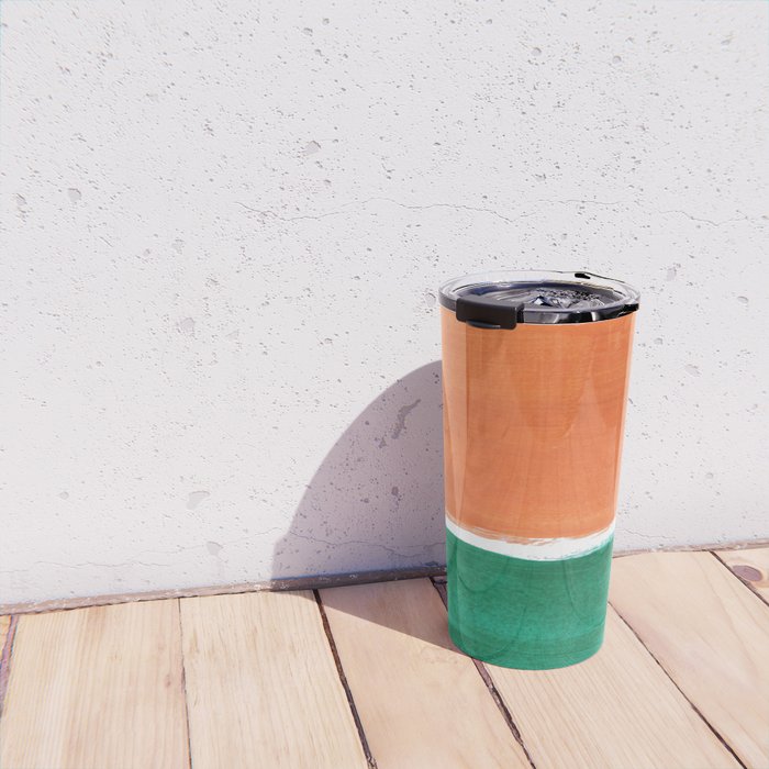 Emerald Green Tan Rothko Inspired Colourfield Squares Minimal Minimalist Mid Century Style by Ejaaz Haniff Travel Mug Gallery Image 4