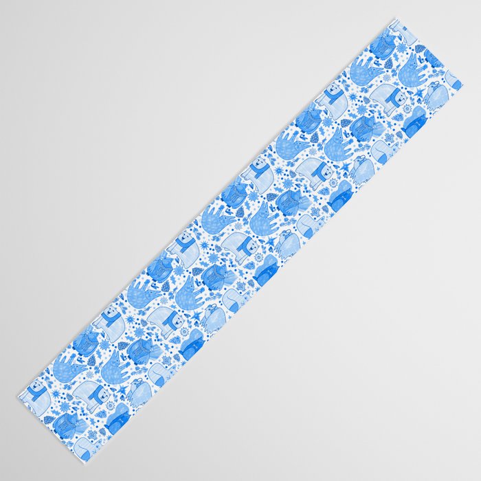 Winter Forest Woodland Animals in Blue Table Runner Gallery Image 3